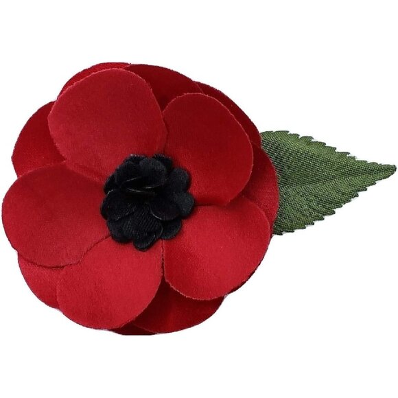 Red Satin Poppy Brooch 2.25 inch Hand-Made in NY American Made